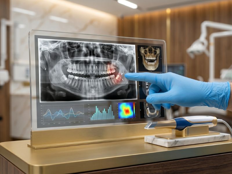 Digital diagnosis — dentist reviewing dental X-ray on screen